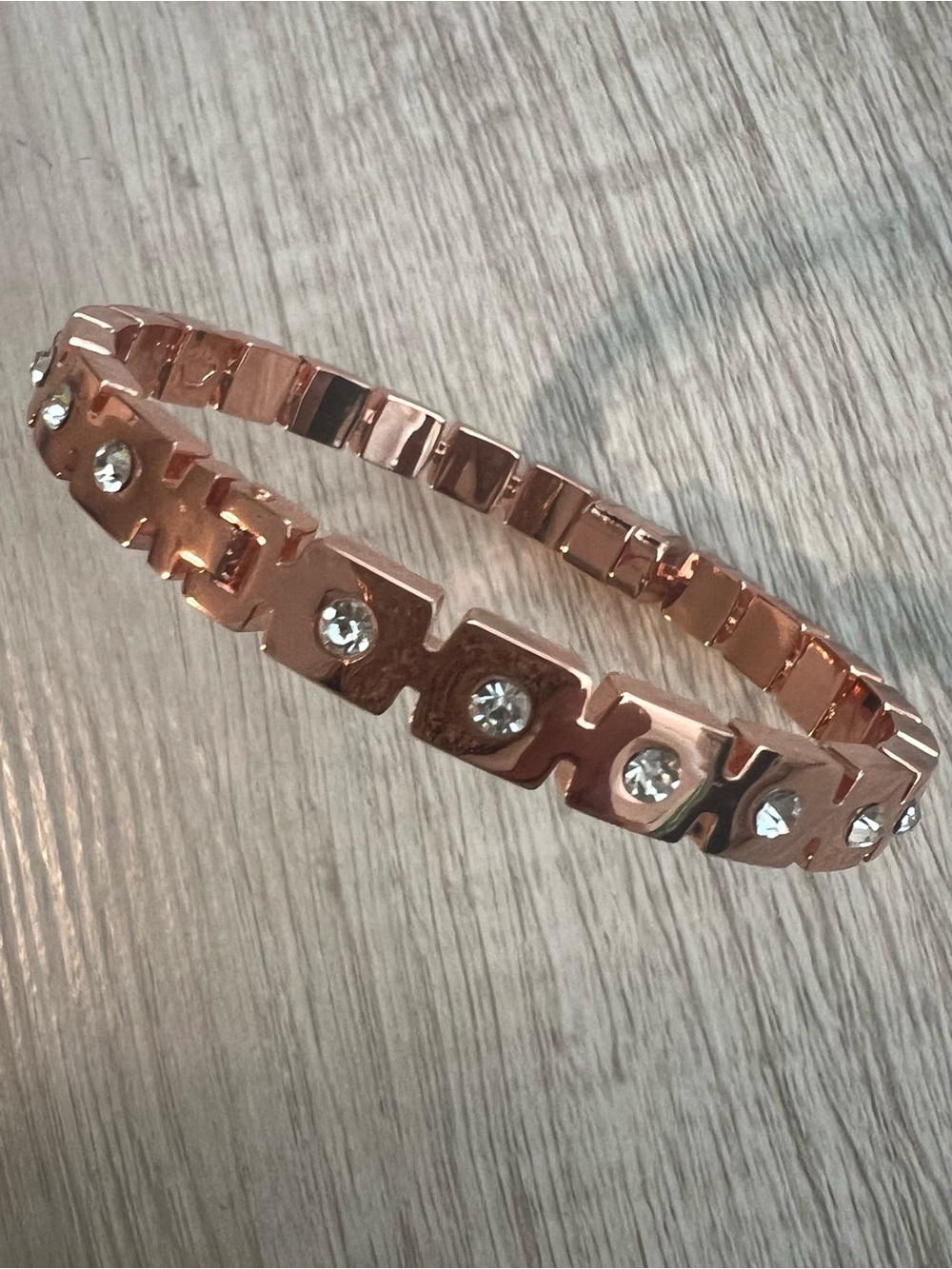 Premier Designs Rose Gold Crystal Accent Hinged Bangle Bracelet